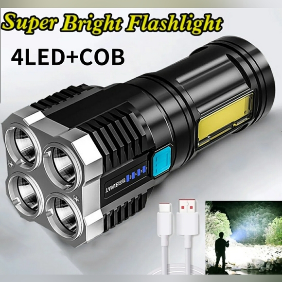 Other - 4-Head Super Bright Torch LED Flashlight USB Rechargeable Camping Tactical Lamp